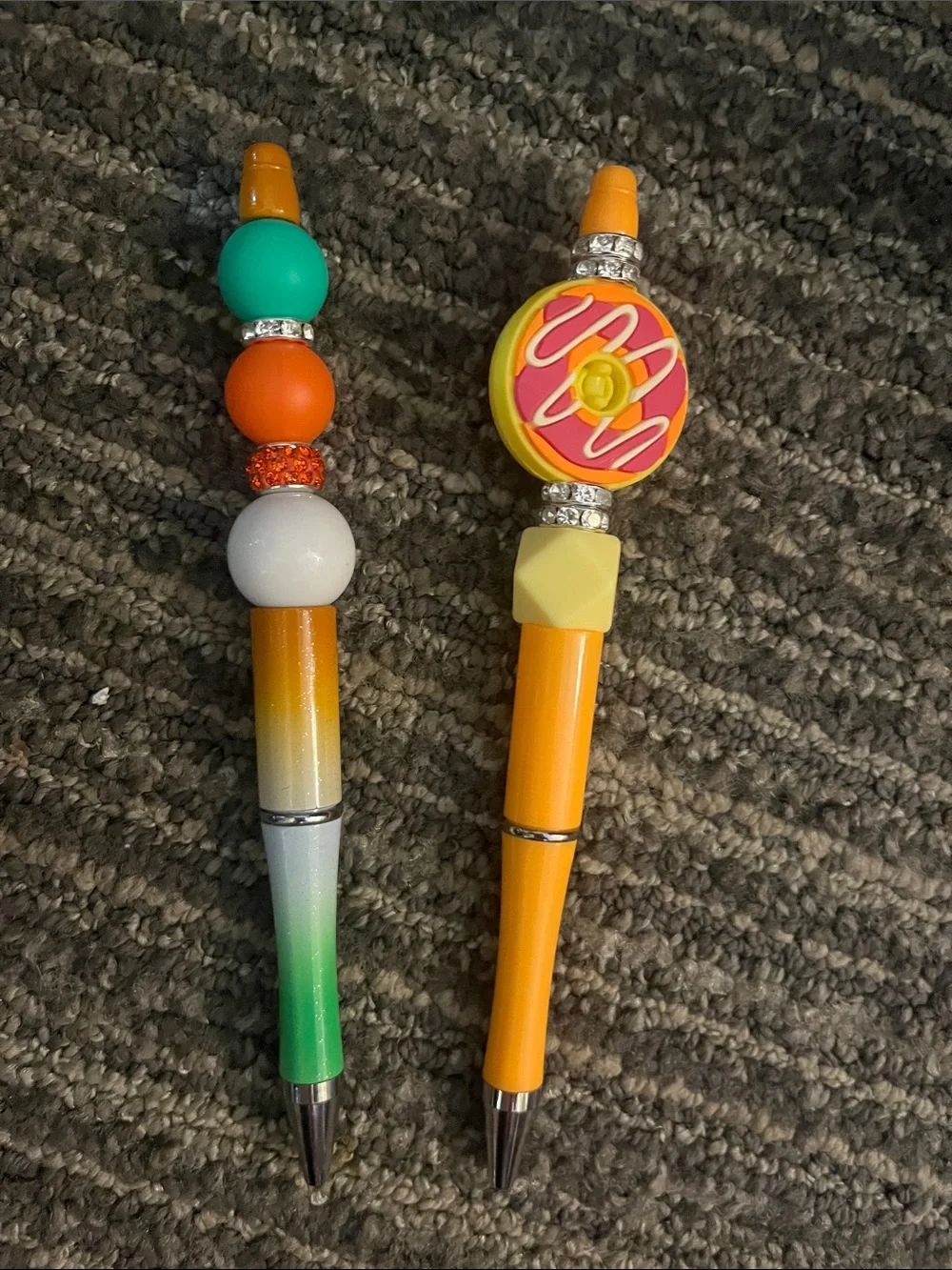 Decorative Bead-Topped Ballpoint Pen Set - Orange, Green, White Sweet Treats 01
